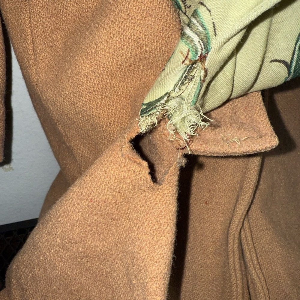 Vintage Hooded Wool Coat Camel Brown Long Lined Trench Women's Mid-Century PICS* - Picture 6 of 16